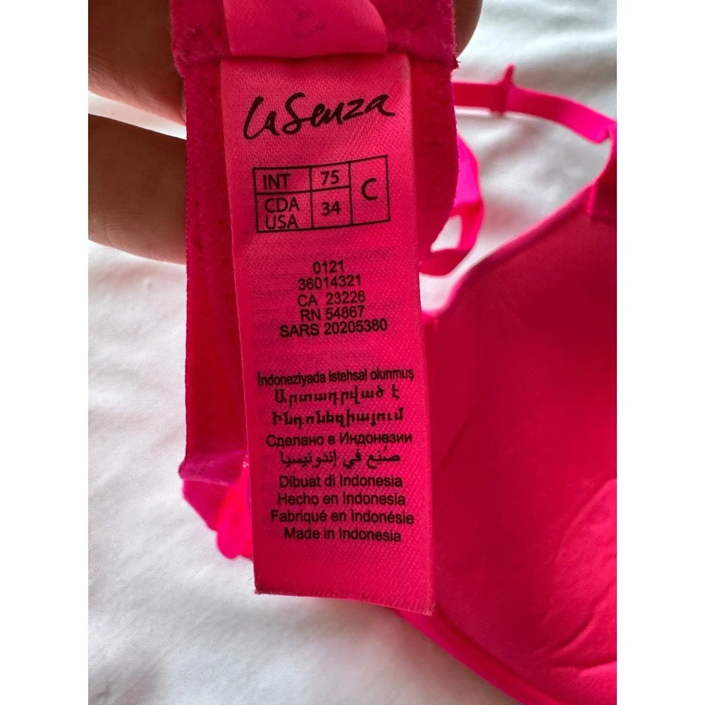 La Senza Beyond Sexy Classic Plunge Lace Bra Pink Floral Padded Underwire 34C - Picture 6 of 10